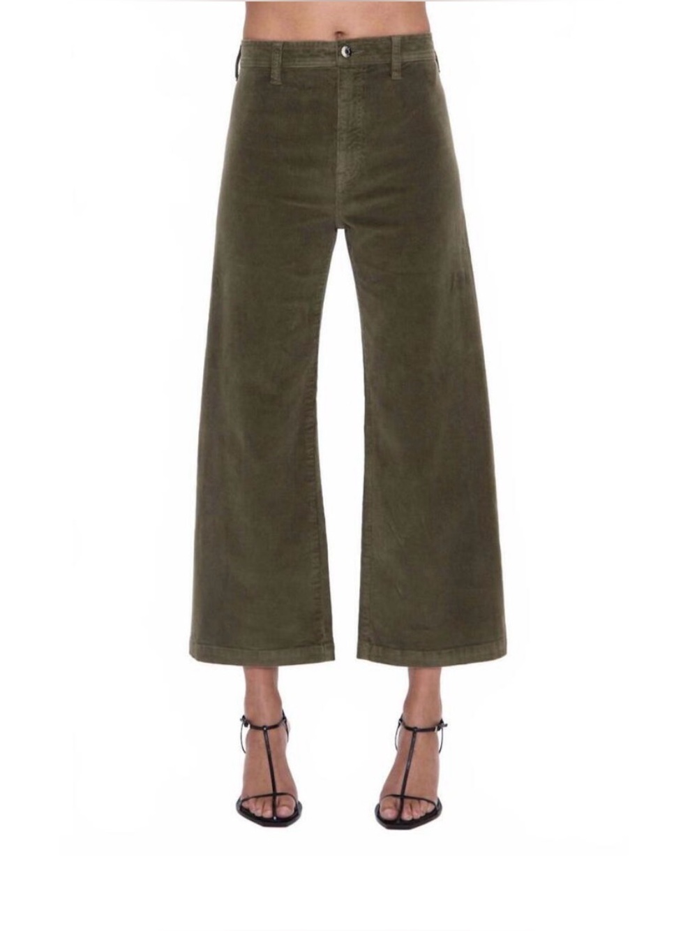 Pistola Penny Crop Corduroy Pants Womens 27 Olive High Rise Wide Leg